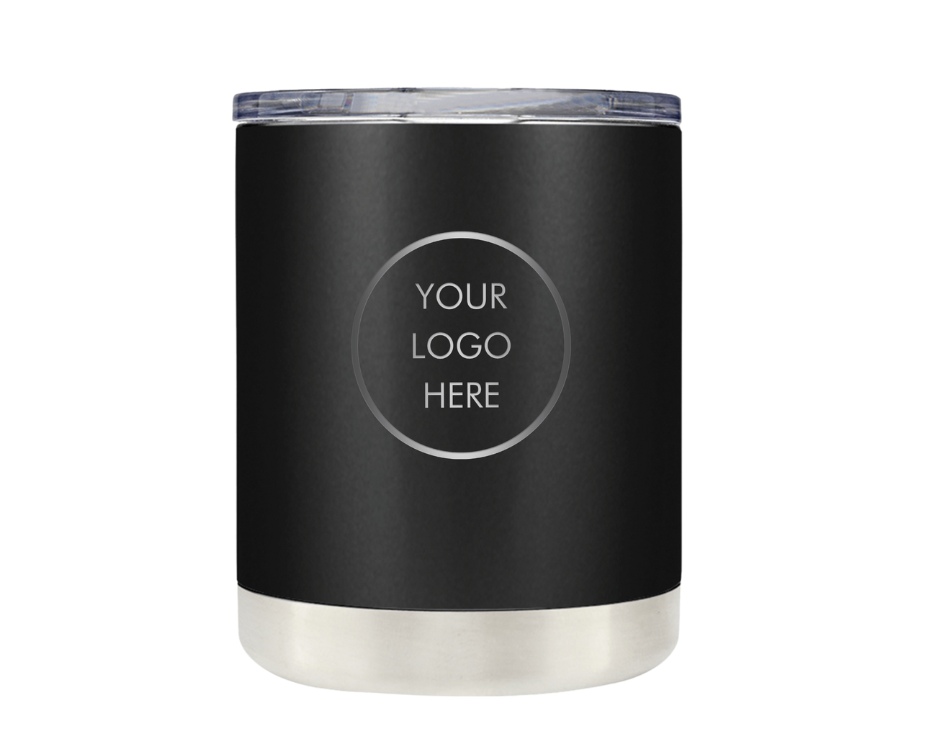 Black tumbler with space for a logo on a white background