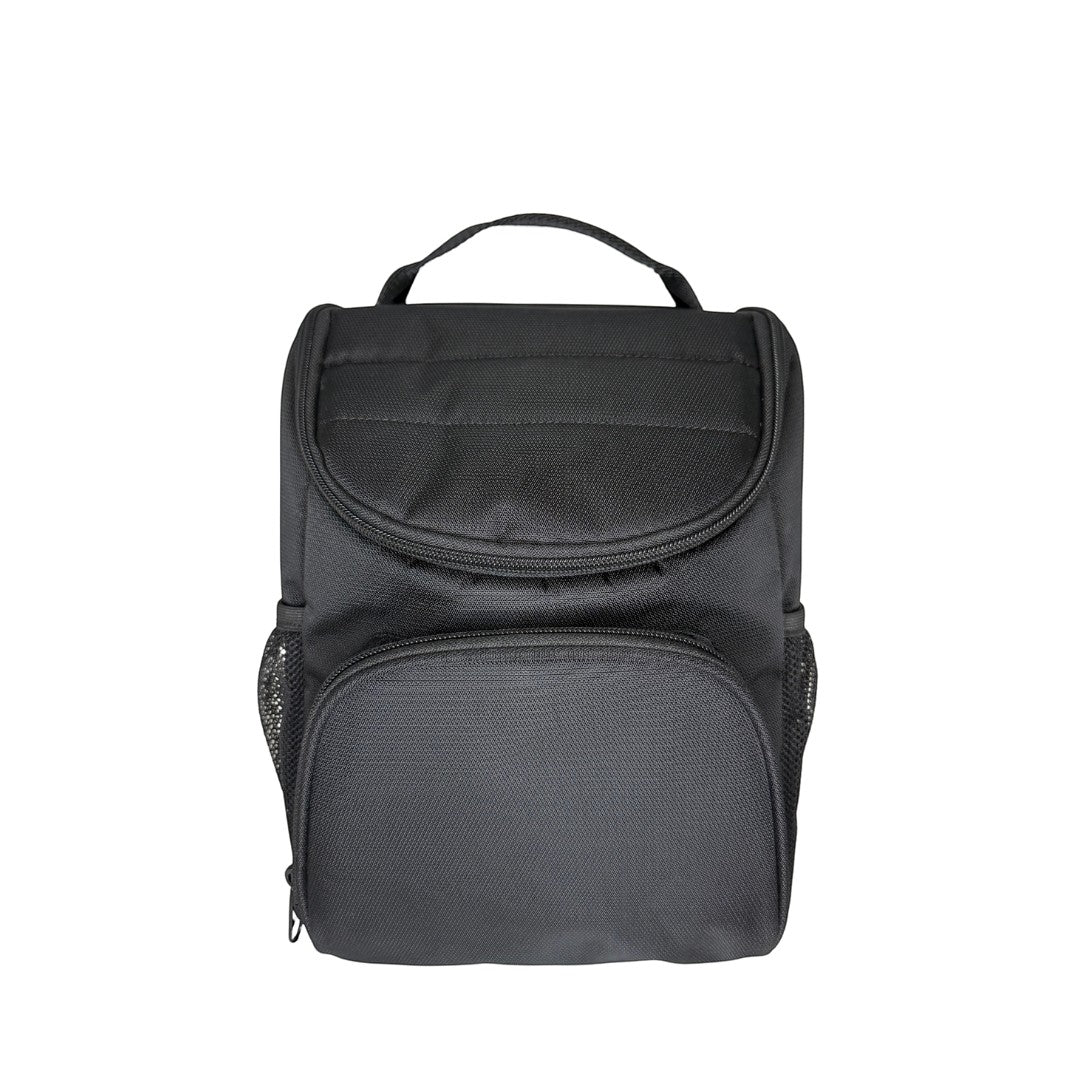 BirdieBox Hudson Cole black nylon cooler bag with top handle, zippered main compartment, and front pocket.
