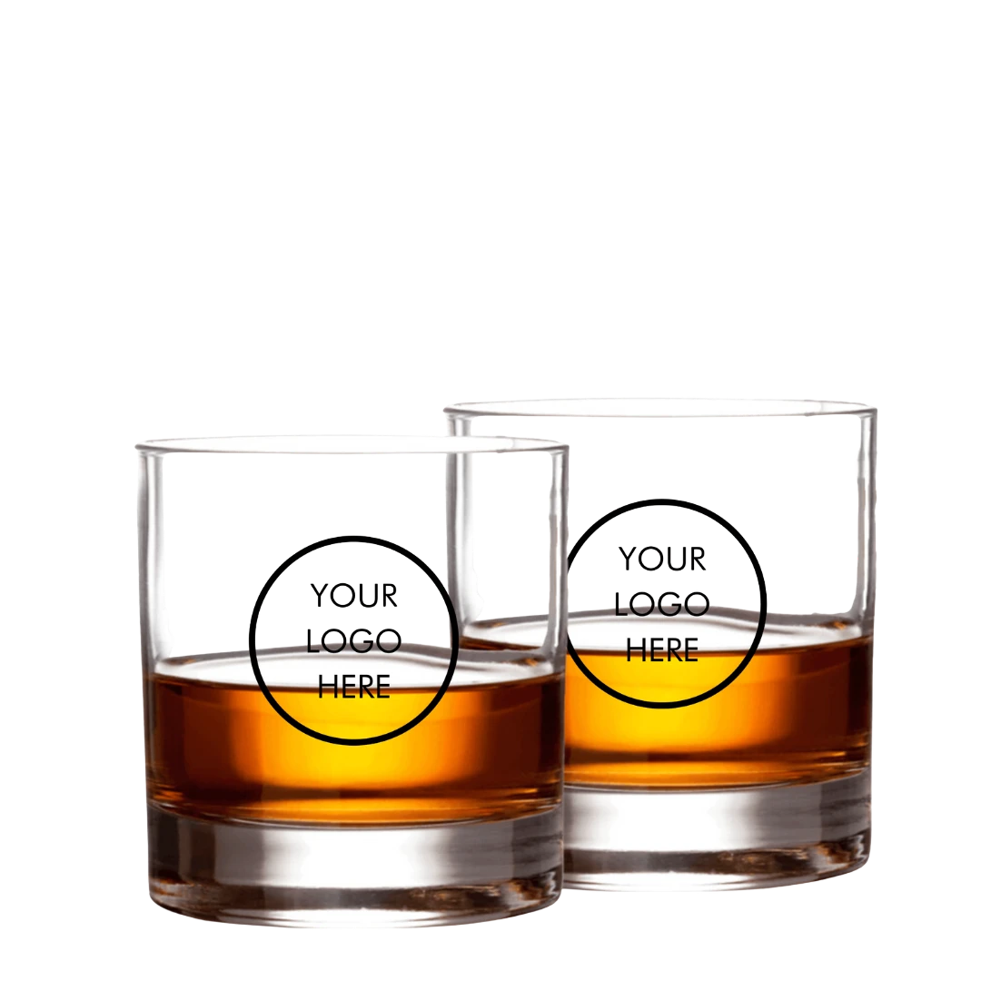 BirdieBox Old Tymes crystal rocks glasses with heavy base, perfect for whiskey or scotch. Customizable with logo.