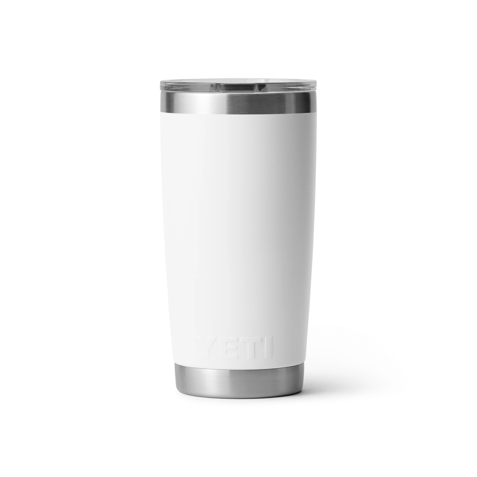 BirdieBox YETI Rambler white stainless steel insulated tumbler with lid, 20 oz capacity.