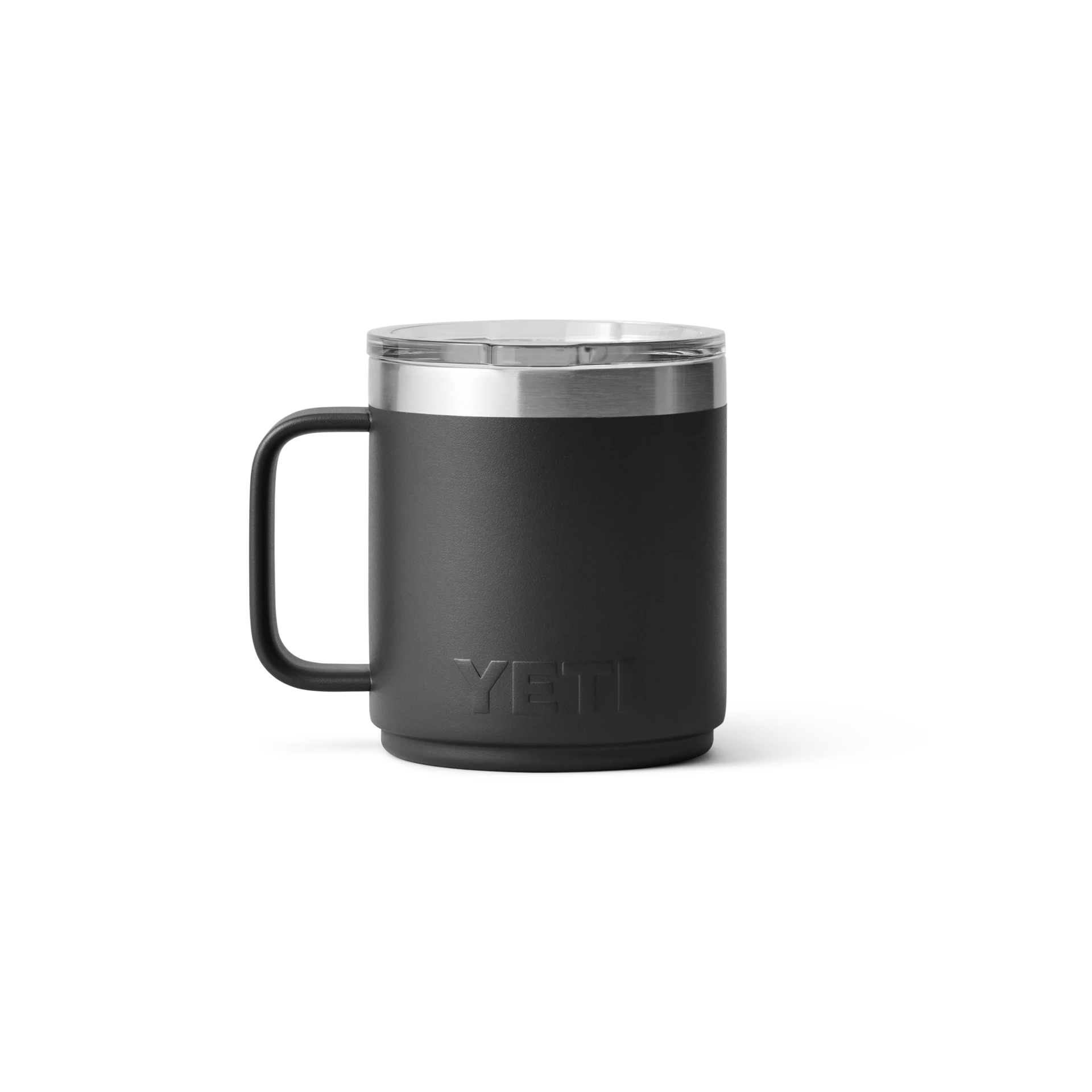 BirdieBox YETI Rambler 10 oz black stackable mug with MagSlider lid and welded handle.