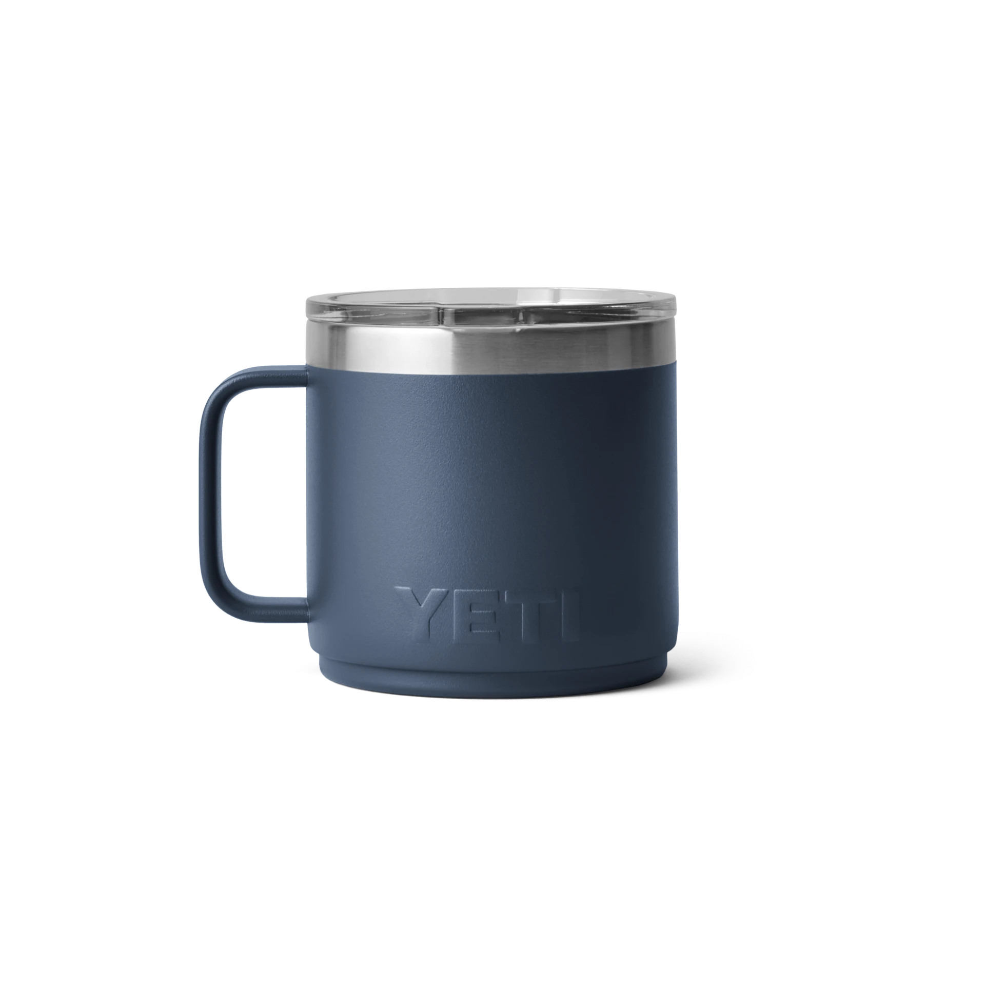 BirdieBox YETI Rambler 14 oz navy blue stackable camp mug with MagSlider lid and welded handle.