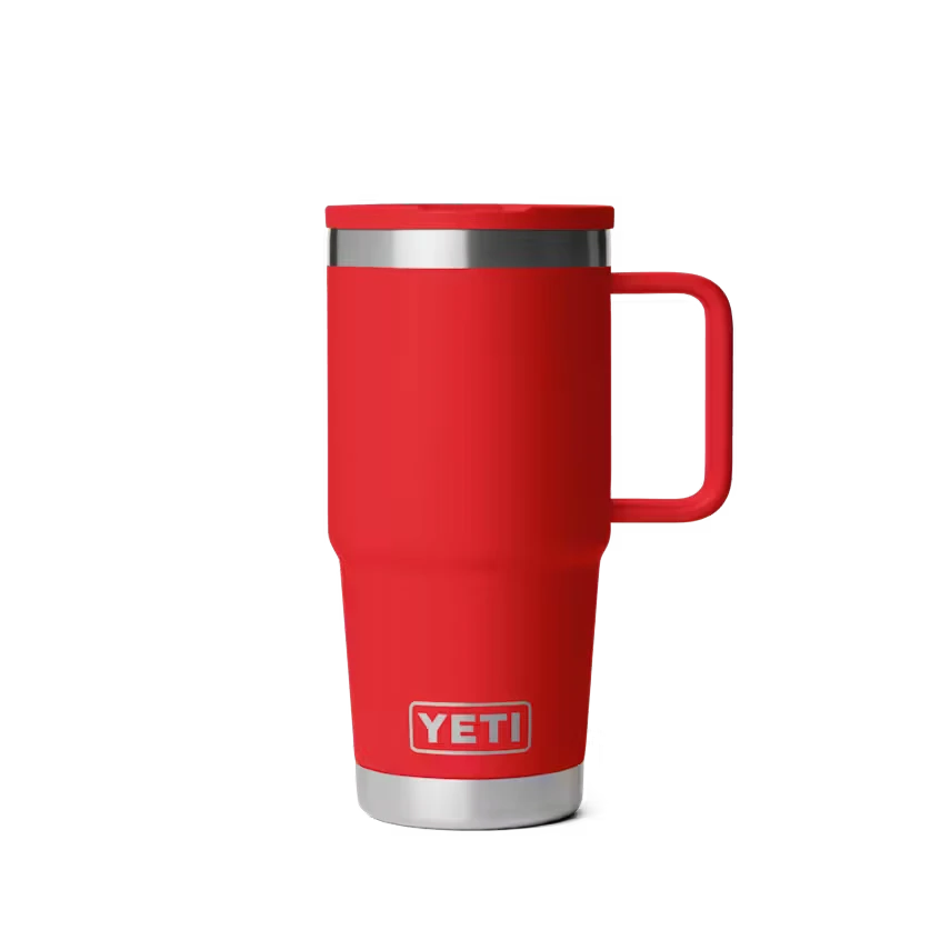 BirdieBox YETI Rambler 20 oz red travel mug with handle, cup holder compatible and leak resistant.