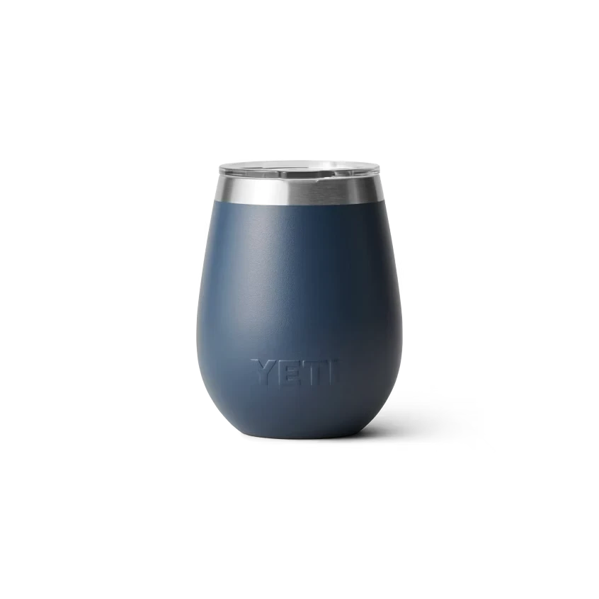 BirdieBox YETI Rambler 10 oz navy blue stainless steel wine tumbler with MagSlider lid.