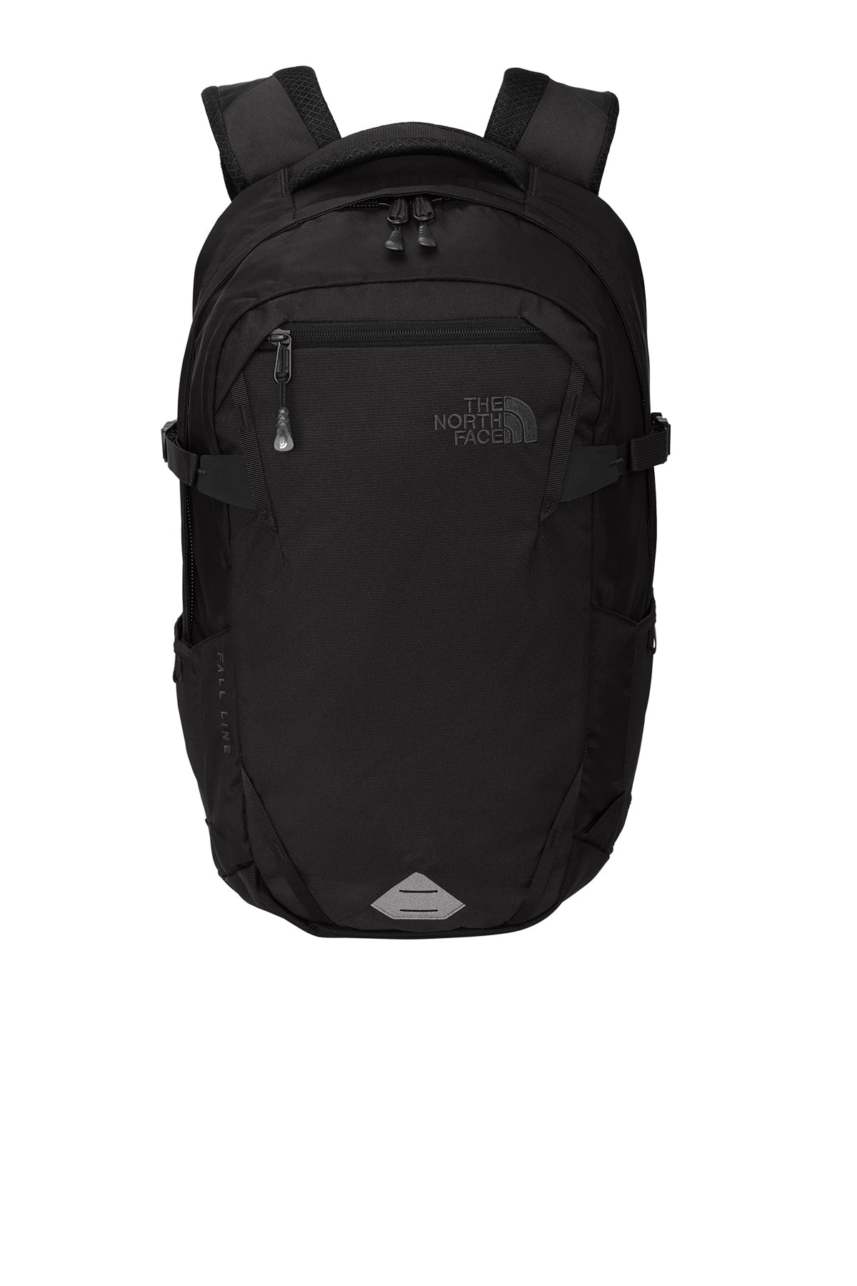 Black backpack with The North Face logo on a white background