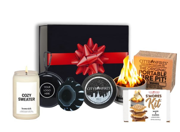 BirdieBox Around the Fire Gift Set with candle, portable fire pit, and s'mores kit.