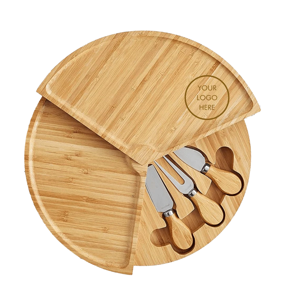BirdieBox Old Tymes 3-tier bamboo cheeseboard with swivel top and 3-piece knife set