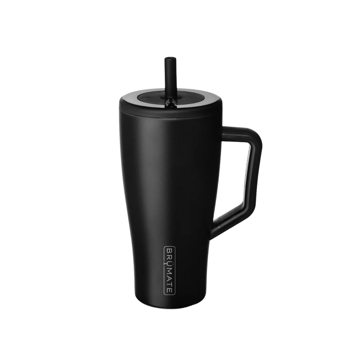 BirdieBox Brumate Era 30oz black insulated tumbler with handle and straw, leakproof U-Turn lid.
