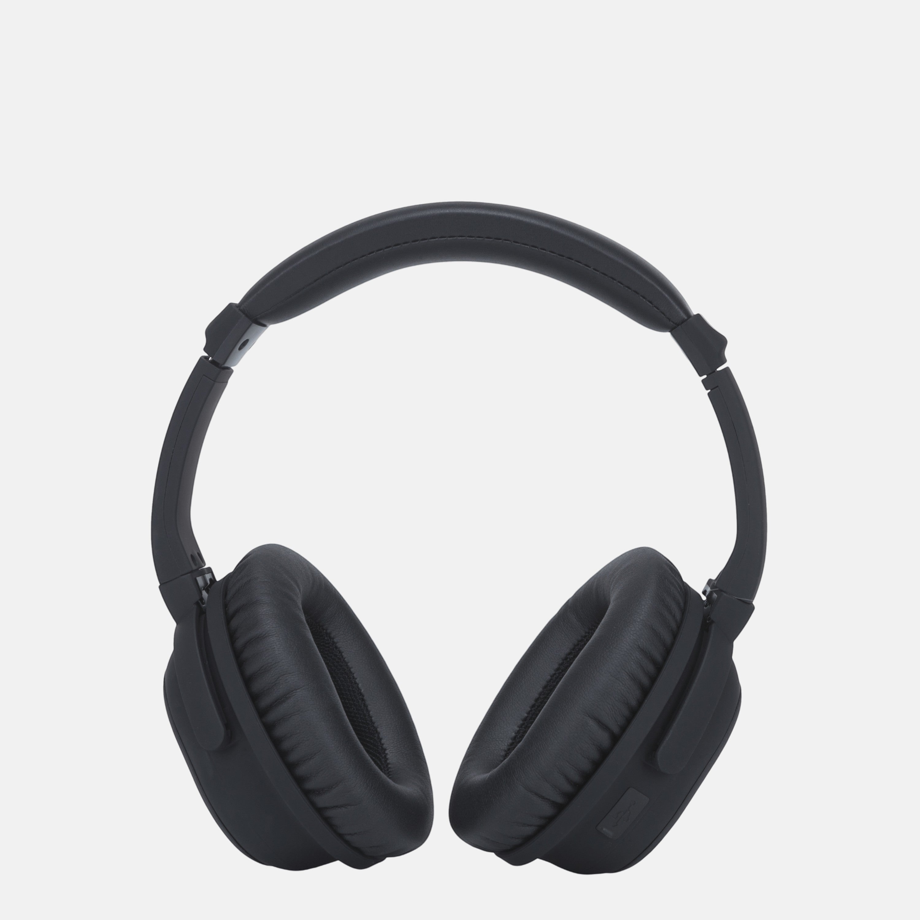 BirdieBox Helio black over-ear noise-canceling headphones with plush leather ear pads and adjustable headband.