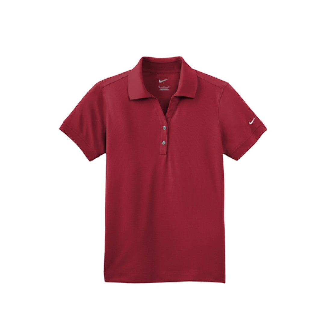 BirdieBox Nike Women's Dri-FIT Classic Polo in red, made of 100% polyester with a two-button placket and embroidered Swoosh logo.