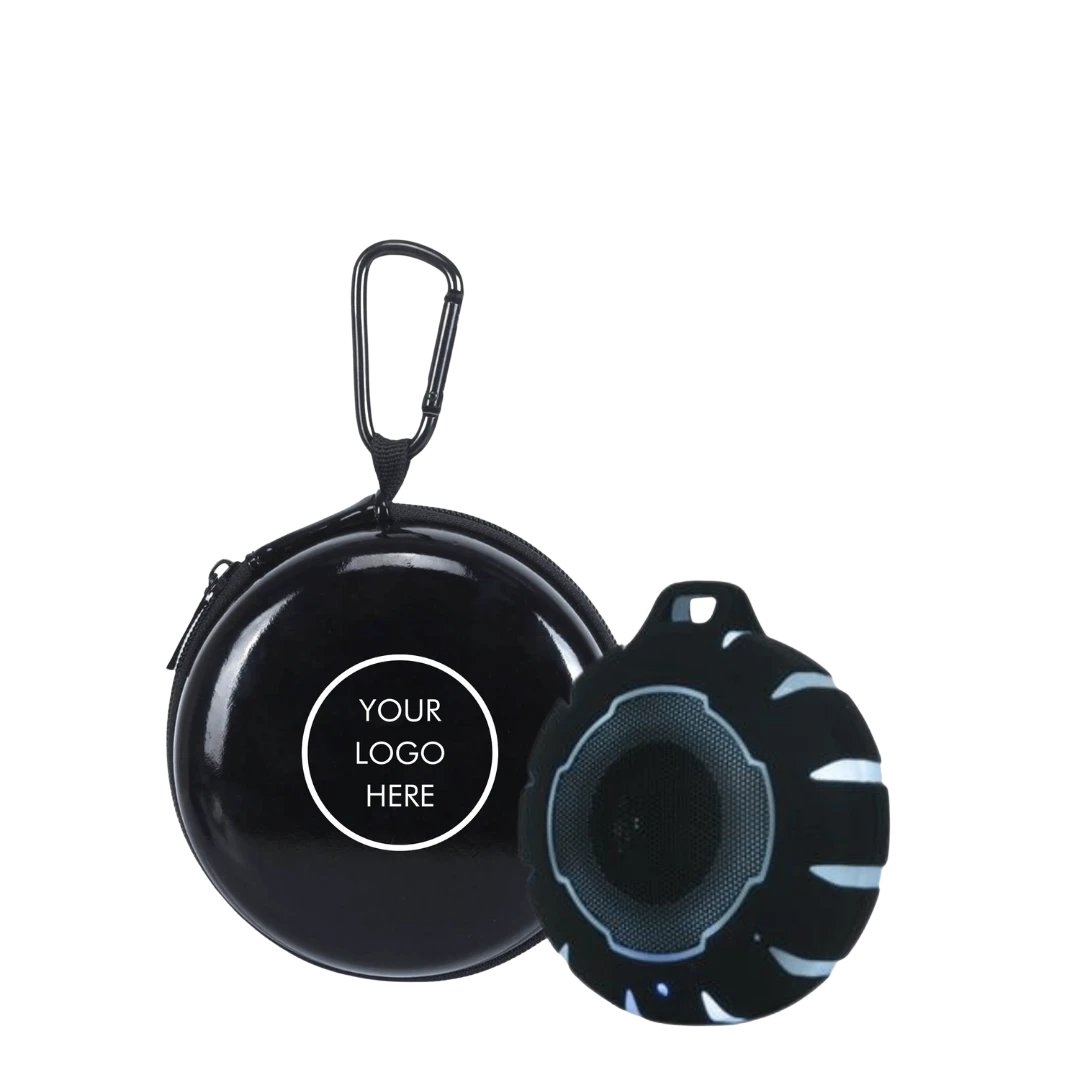 BirdieBox BBTEK waterproof lightshow Bluetooth speaker with carabiner clip and carrying case.
