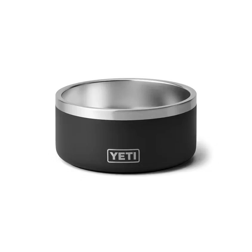 BirdieBox Yeti Boomer 4 dog bowl in black stainless steel with a non-slip ring.