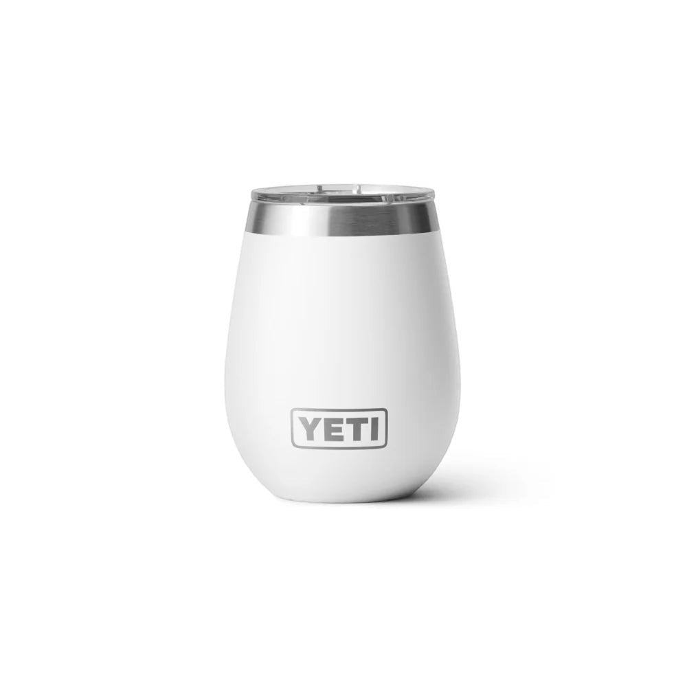 BirdieBox YETI Rambler 10 oz white stainless steel wine tumbler with MagSlider lid.