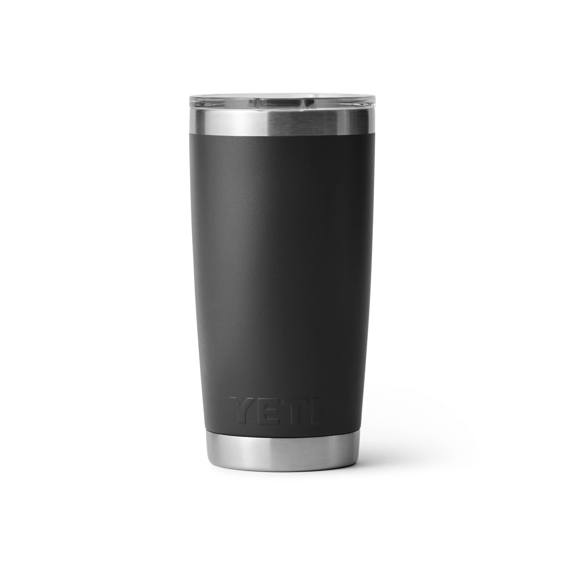 BirdieBox YETI Rambler charcoal grey stainless steel insulated tumbler with lid and silver base.