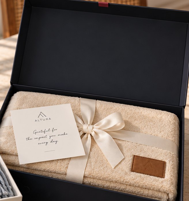 Plush Throw in a black soft-touch magnetic gift box